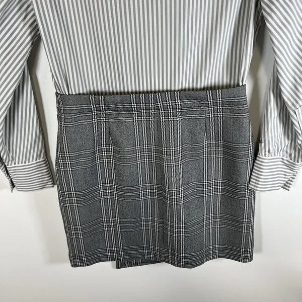 Maje Shirt Skirt Dress Gray And Black Plaid‎ Women’s Size 2/medium Office Classy - Image 9