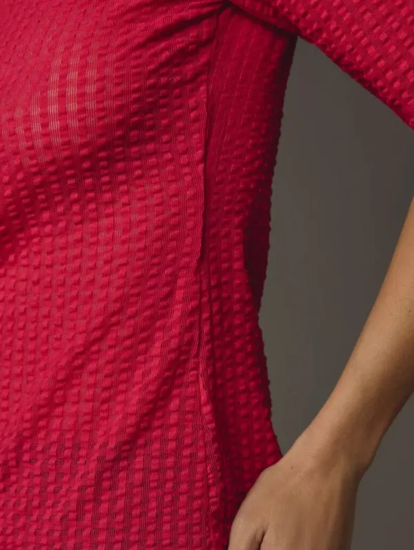 Maeve by Anthropologie Hot Pink Sheer Mesh Mock-Neck Top - Size - Large - Image 4