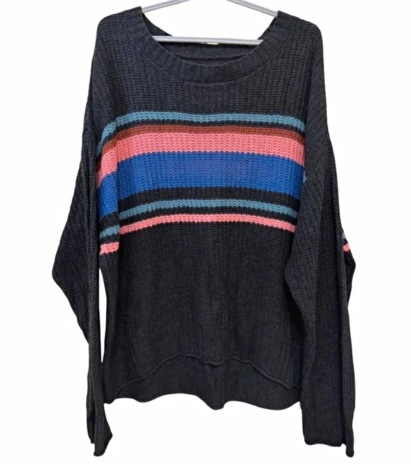 American Eagle Outfitters Charcoal Gray Striped Pullover Sweater Crew Neck M - Image 3