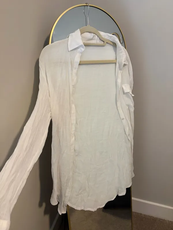 White Long Sleeve Linen Shirt - Image 2