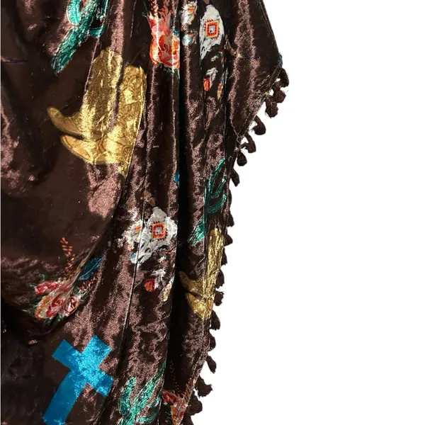 NWT Fashion U Brown Crushed Velvet Western Poncho With Tassels - Image 5