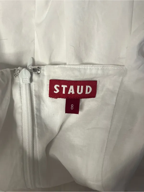 STAUD Laelia Mini Dress White Cotton Lined Puff Sleeves Size 8 - Image 11