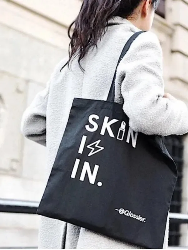 Glossier Skin Is In Black Canvas Tote Bag & Set of 3 Pink Bubble Pouches - Image 2
