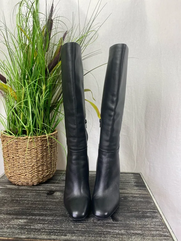 Steve Madden Black Ally Zip Up Knee High Block Heel Square Toe Boots 6.5 - Image 4