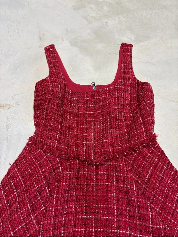 Altar’d state NWT Red Tweed Fit-and-Flare Dress burgundy small MSRP$82 - Image 4