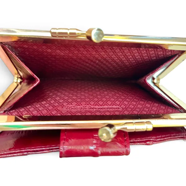 Vintage Eel Skin Burgundy Red Compact Kisslock Frame Wallet - Image 3