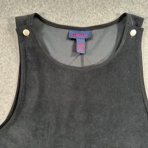 Denim & Co. Black Velvet Bib Overall Dress Women's Medium Vintage Pockets Short - Image 3