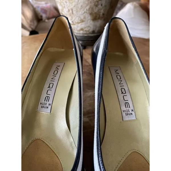 Vintage Monique Women’s Black/White Genuine Leather Hills Pumps Size 7M - Image 8