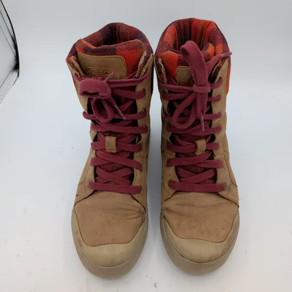 KEEN Elena Tall Lace Leather Winter Boots Tan Red Plaid 1022040 Womens 9‎ - Image 4