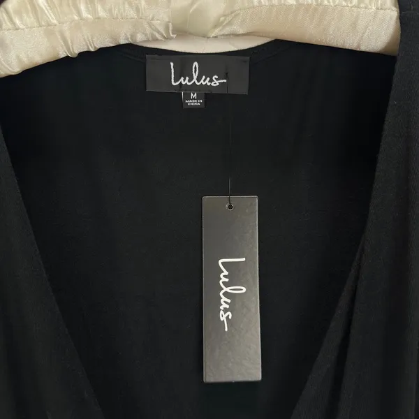 Lulus Forget Me Knot Black Midi Wrap Dress Stretch Jersey Knit Casual Medium NWT - Image 6