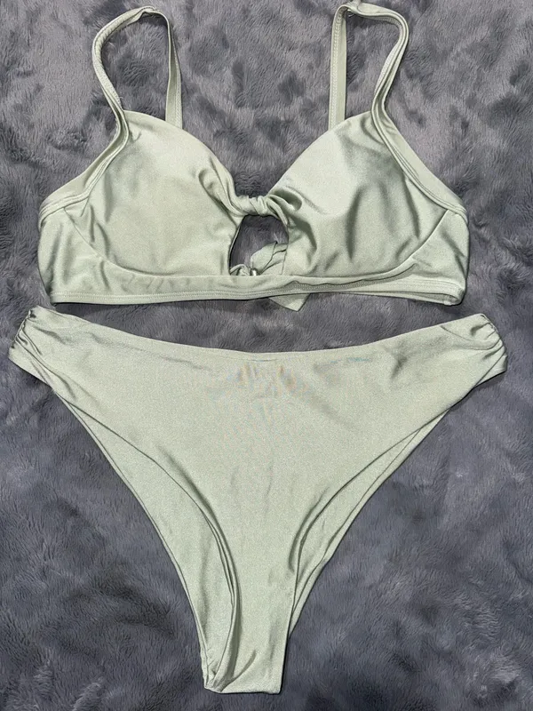 Zaful Green Shimmer Cutout Bikini Set - Image 3