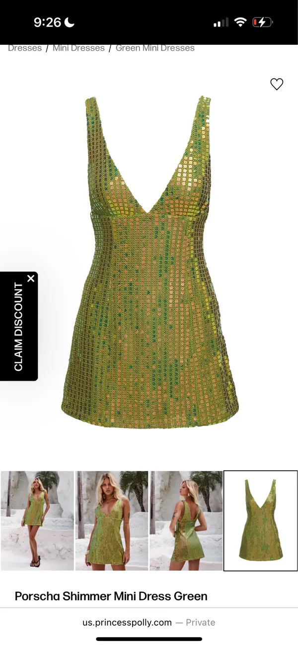 Porscha Shimmer Mini Dress Green - Image 3