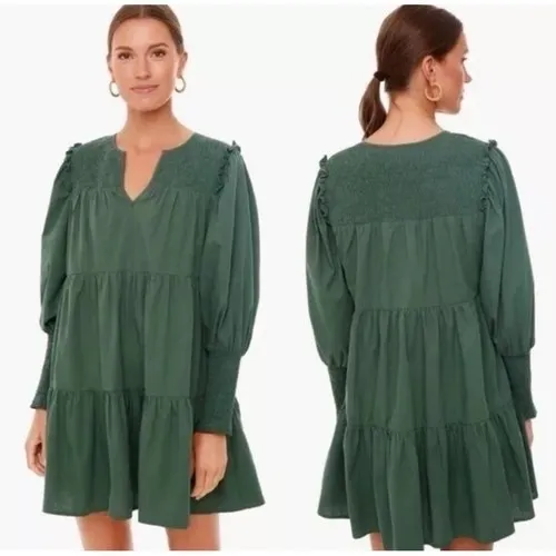 Tuckernuck Pomander Place Dress M Ceci Smocked‎ Long Sleeve Green Tiered Boho - Image 2