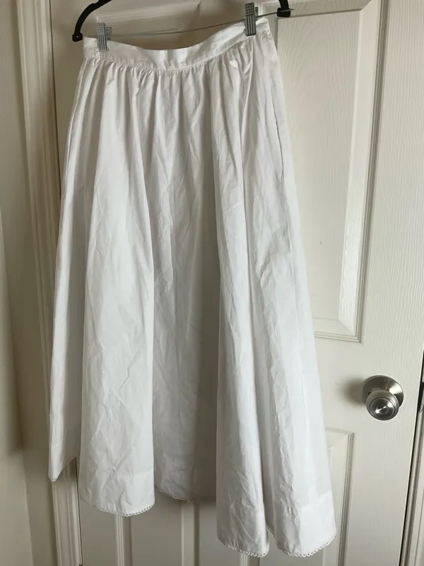 Zara White 100% Cotton Button-Front Midi Skirt with Eyelet Lace Trim - Size S - Image 9