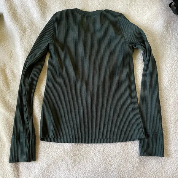Aerie Ribbed Long Sleeve Forest Green/Teal Shirt Size Medium - Image 6