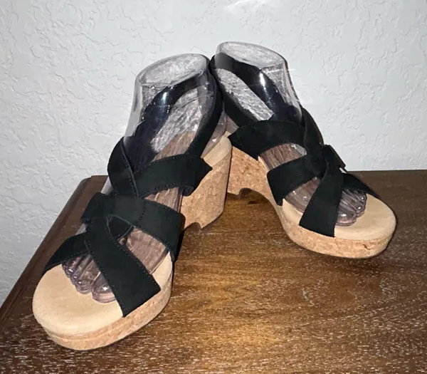 Clarks Collection Self-Attached Sling Back Cork Platform Wedge Sandal Shoes Size 7 - Image 9