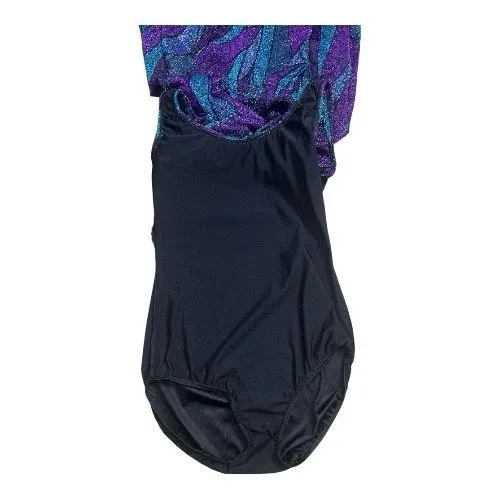 Women Unitard Maxi Dress Size S Ballroom Leotard Split Dress Purple Glitter - Image 6