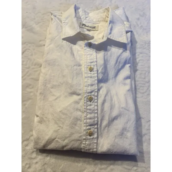 Madewell The Linen Blend Shirt Sz Medium White Button Up Classic Core Side Slit - Image 3