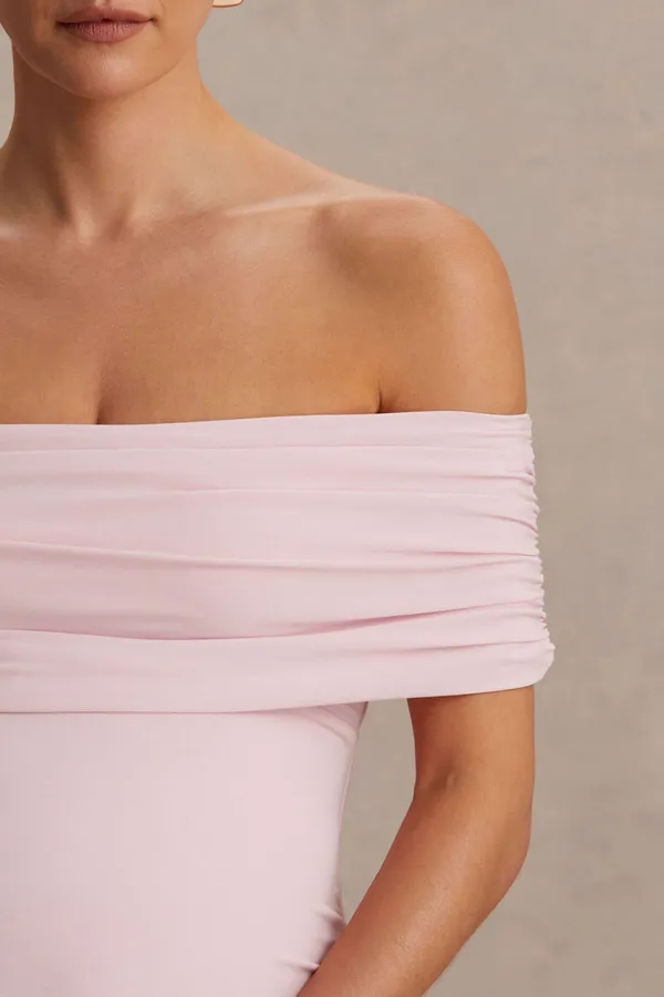 Club L Juliette Blush Pink Bardot-Neck Maternity Maxi Dress With Drop-Waist - Image 5