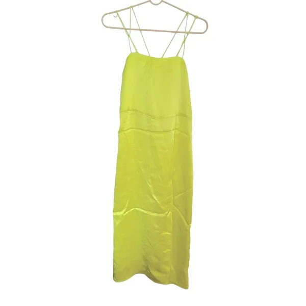 Zara Satin lime green dress Xs - Image 4