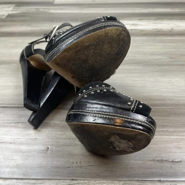 Michael Kors Astor Quarter Strap Heels Women's Black Silver Studs 9 - Image 5