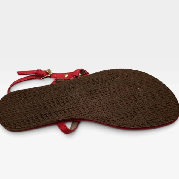 Michael Kors Plate Thong Sandals Red Saffiano Gold Logo Medallion 7.5M RN17A - Image 4