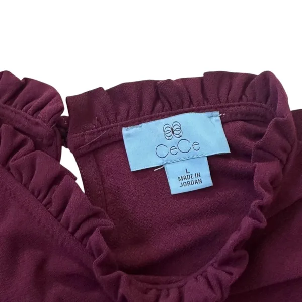 CeCe Women Plum Ruffle Mock Neck Puff Short Sleeve Blouse Top Size L NWT | 0207 - Image 3