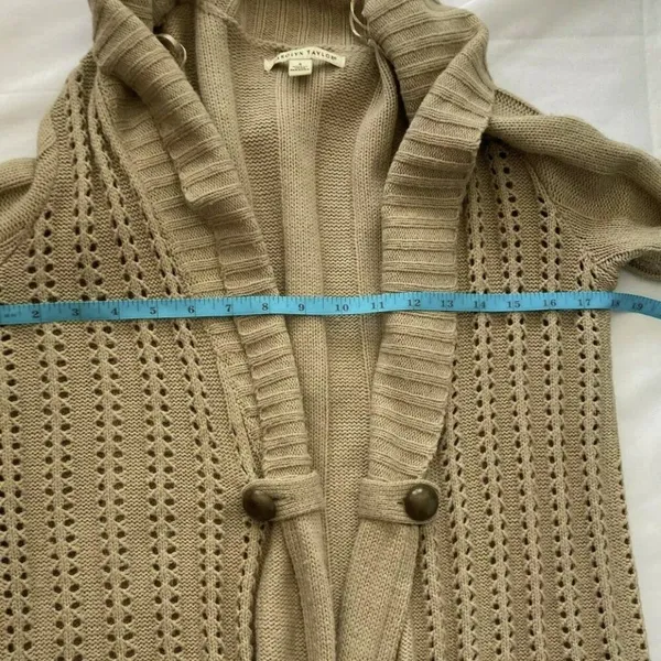 Carolyn‎ Taylor Open Front Tan Open Knit Button Detail Long Sleeve Bell Sz Small - Image 10