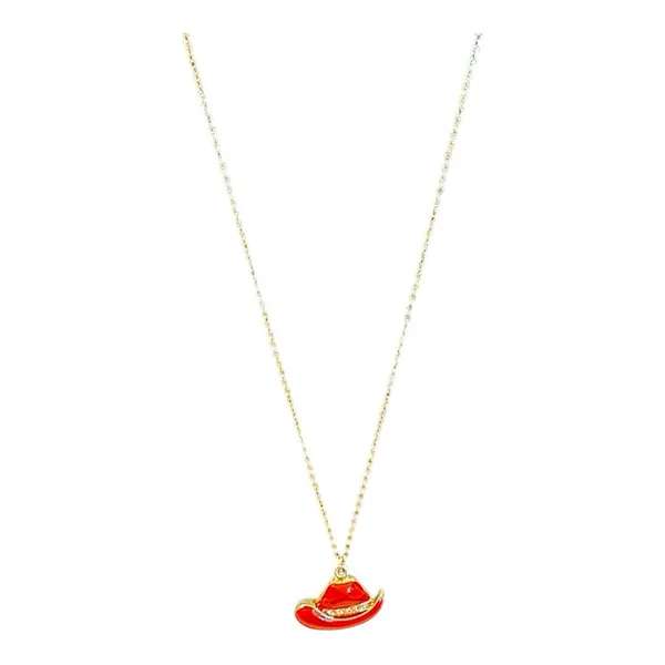 Red Cowboy Hat Pendant Necklace One Size - Image 2