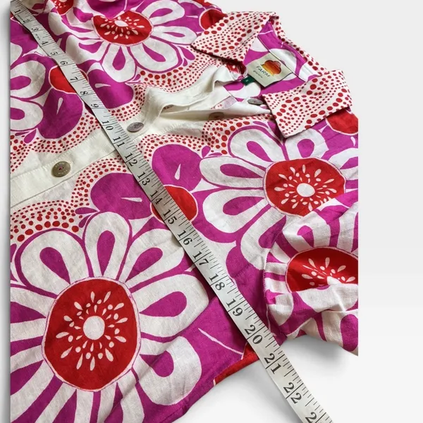 Farm Rio Pink Red Giant Daisy Floral Linen Blend Button Down Shirt Small - Image 2