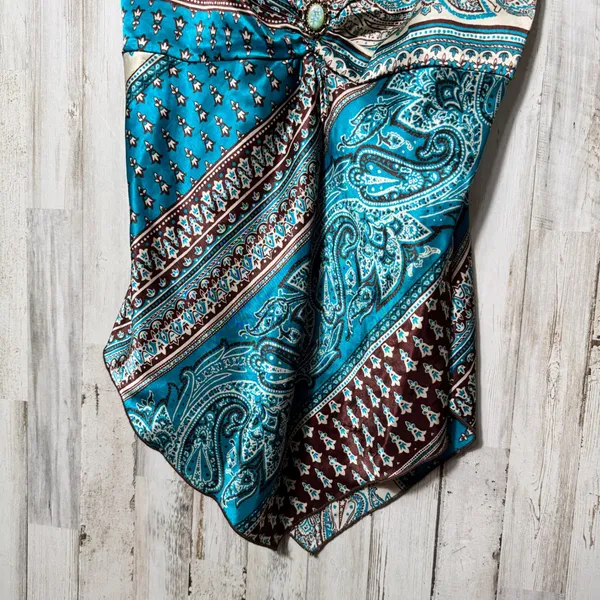 Vintage Y2k Paisley Blue Brown Handkerchief Cami Top Womens Medium - Image 3
