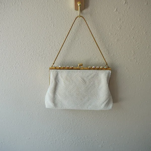 Vintage Bag by Debbie White Seed Bead Aurora Borealis Rhinestone Clutch Japan - Image 2