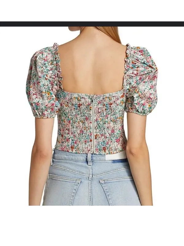 ASTR the Label Floral Puff-Sleeve Cropped Top Size Small - Image 2
