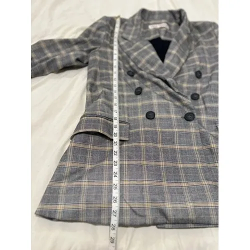 Free People Preppy Academia Plaid Double Breasted Blazer Sz:M Grey Yellow Jacket - Image 6
