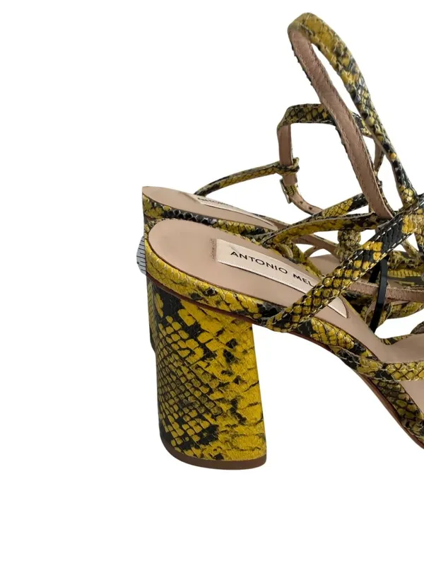 ANTONIO MELANI Yellow Snake Print Sandals Heels Size 7.5 NEW NWOB - Image 3