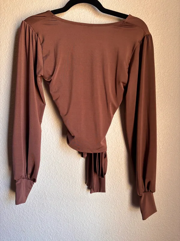 Brown long sleeve wrap top western boho party - Image 2