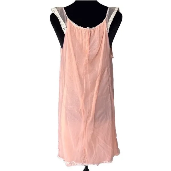 VTG THRASHED 50s 60s Peach Sheer Chiffon Nighty Coquette Grunge‎ Glam Babydoll - Image 8