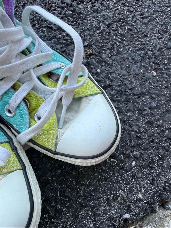 Custom Converse All Star Women’s 9 Turquoise Colorblock High Top - Image 4