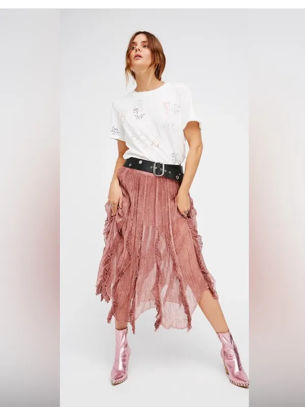 Free People‎ Follow Me Ruffle Skirt size 12 Boho Flowy Airy Ruffle Romantic - Image 15