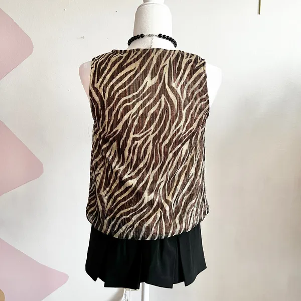 Y2K Brown Zebra Print Wrap Tank Top, Animal‎ Print, 2000s, XS, Vintage Inspired - Image 3