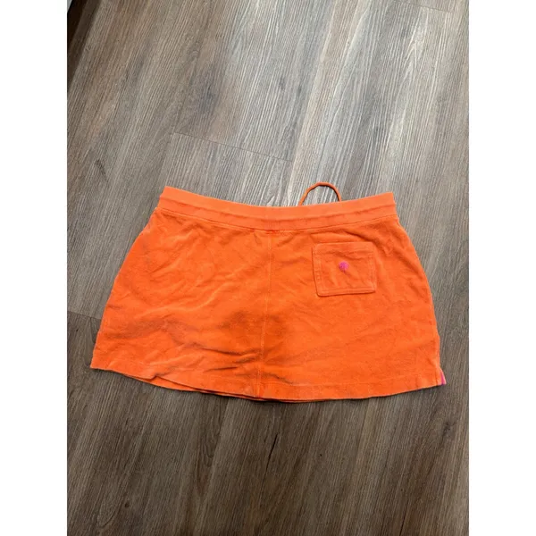 Lilly Pulitzer Orange Terry Cloth Mini Skirt Drawstring Palm Tree Embroidery M - Image 3