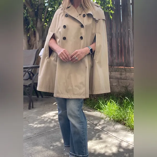 Banana Republic Khaki Double-Breasted Cape Coat Classic Preppy academia fall M - Image 9
