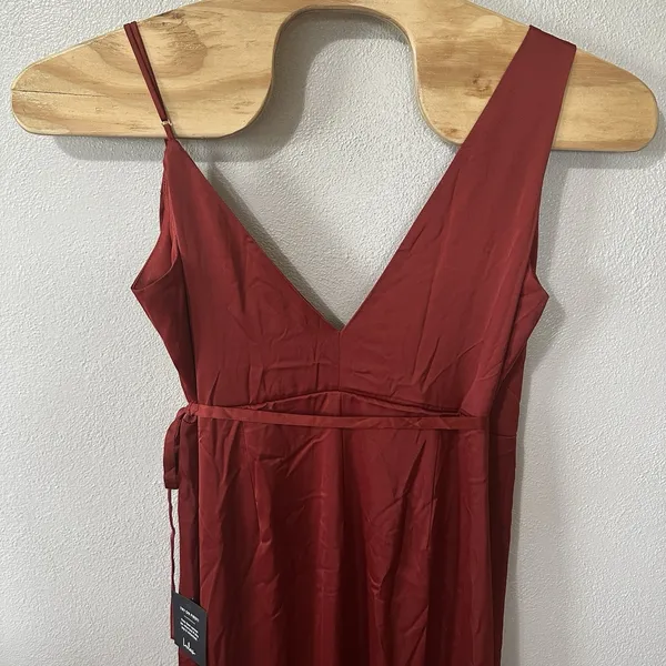 NEW Lulus‎ Satin Wrap Maxi Dress Size XL Rust Sleeveless Bridesmaid Formal - Image 5