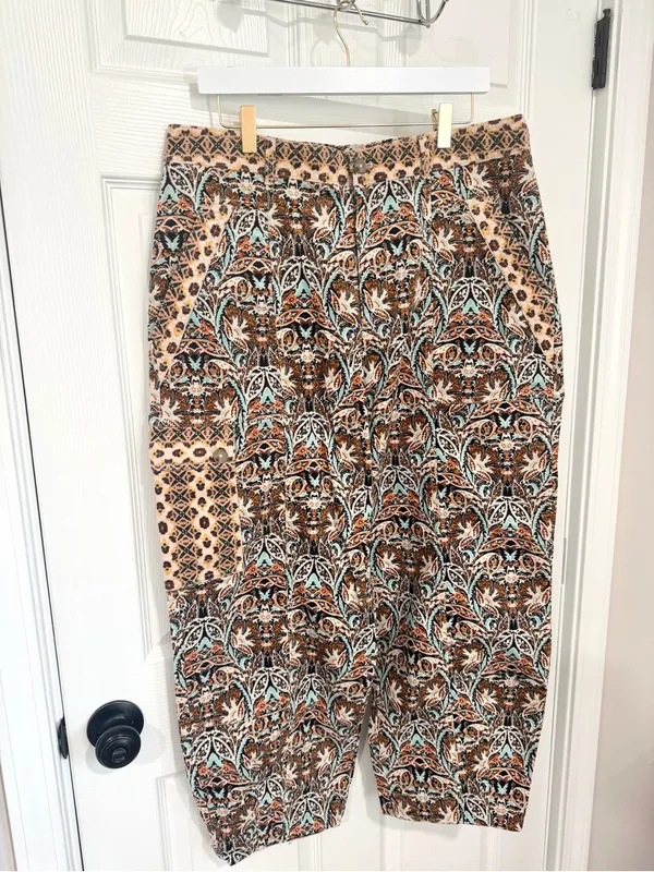 Anthropologie Paisley Corduroy Barrel Pants Size 14 Cotton Artsy Boho Cropped - Image 7