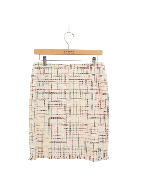Akris Punto Tweed Ivory Fringe Hem Metallic Lurex Pencil Mini Skirt 4 - Image 7