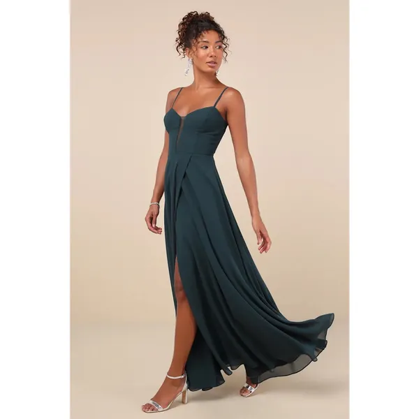 NWOT Lulus Stunning Grace Emerald Green Cutout A-Line Maxi Dress Wedding Size S - Image 4
