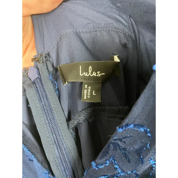 Lulus Navy Blue Make It Mesmerizing Jacquard Tiered Midi Dress Sz.L NWT - Image 8