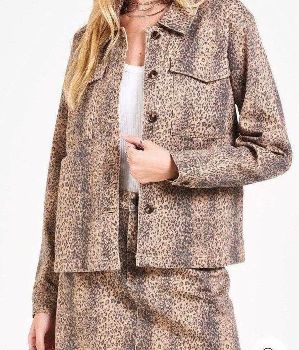 Dear John Leopard Denim Jacket coat animal print - Image 2