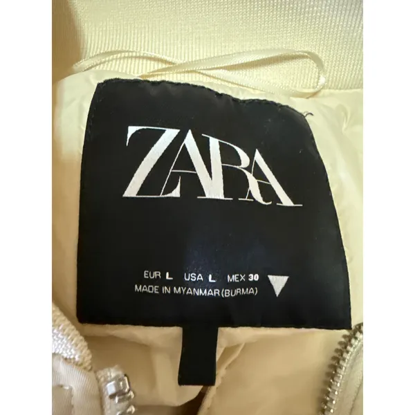 Zara Women's White Oversized Long Sleeve Pockets Full Zip Bomber Coat Jacket L - Image 6