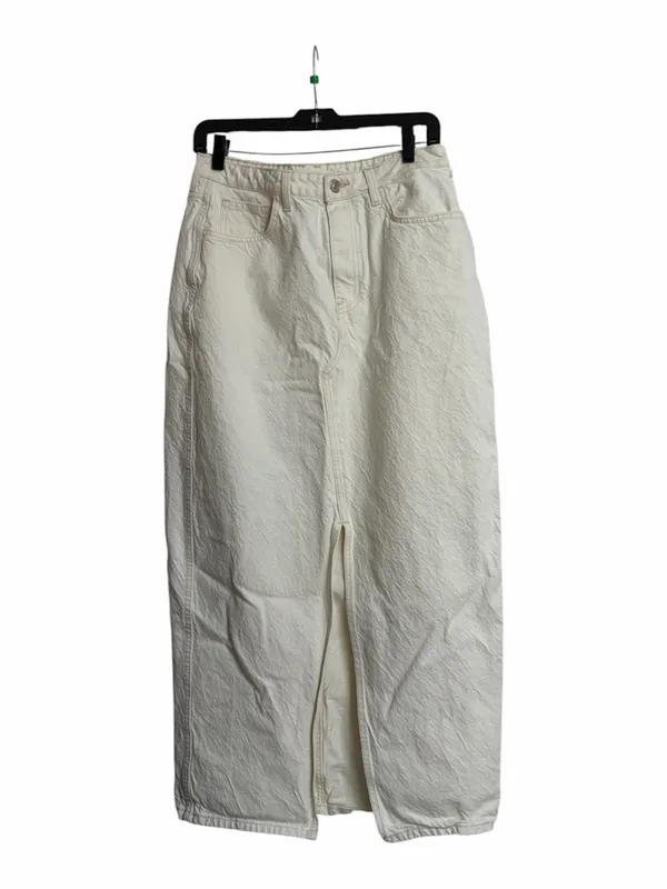 Mango front split denim maxi skirt in beige - Image 4